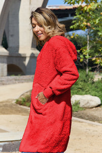 Thumbnail for Double Take Full Size Hooded Teddy Bear Jacket with Thumbholes