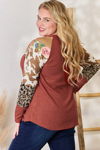 Thumbnail for Hailey & Co Full Size Leopard Waffle-Knit Blouse