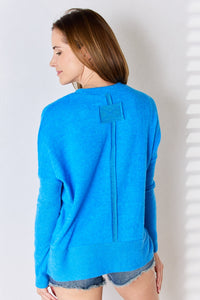 Thumbnail for Zenana Ribbed Trim Round Neck Long Sleeve Top