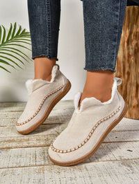 Thumbnail for Faux Fur Round Toe Flat Sneakers