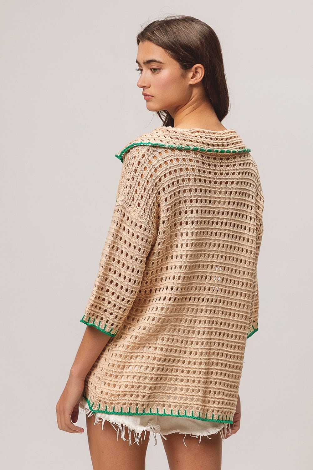 BiBi Edge Stitched Cactus Patch Sweater Cardigan