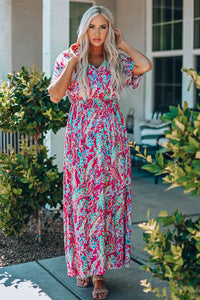 Thumbnail for Multicolored V-Neck Maxi Dress