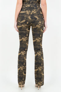 Thumbnail for American Bazi V-Cut Ruched Camo Flare Pants