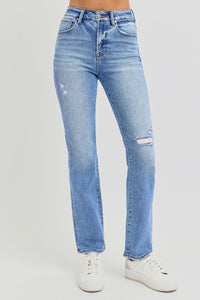 Thumbnail for RISEN Full Size Distressed High-Rise Ankle Straight Jeans