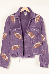 Thumbnail for BiBi Football Sequin Embroidery Washed Corduroy Jacket