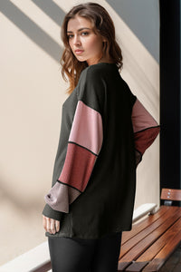 Thumbnail for Double Take Full Size Color Block Round Neck Long Sleeve T-Shirt