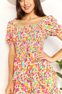 Thumbnail for Devine Smocked Sweetheart Neck Flounce Sleeve Mini Dress