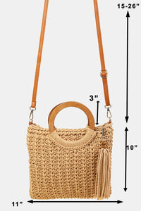 Thumbnail for Fame Crochet Knit Convertible Tote Bag with Tassel