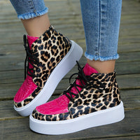 Thumbnail for PU Leather Leopard Platform Sneakers