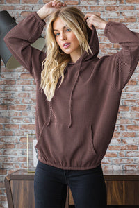 Thumbnail for Heimish Ribbed Long Sleeve Hoodie with Kangaroo Pocket