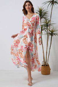 Thumbnail for Printed Tie Waist Maxi Dress