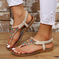 Thumbnail for PU Leather Beaded Flat Sandals