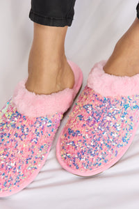 Thumbnail for Forever Link Sequin Plush Round Toe Slippers