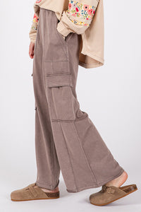 Thumbnail for SAGE + FIG Knit Terry Mineral Wash Wide Leg Pants