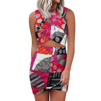 Thumbnail for Shabella Geometric Multicolor Mock Neck Navel-Baring Mini Dress