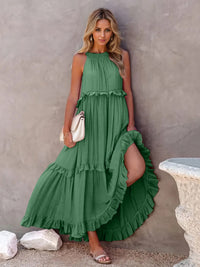 Thumbnail for Ruffled Sleeveless Tiered Maxi Dress with Pockets