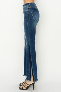 Thumbnail for RISEN Full Size High Rise Side Shadow Seam Detail Slit Flare Jeans