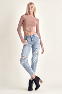 Thumbnail for RISEN Distressed Slim Cropped Jeans