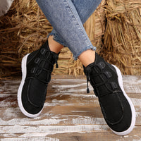 Thumbnail for Lace-Up Round Toe Flat Sneakers