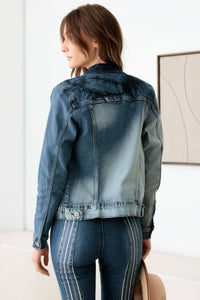 Thumbnail for Faded Blue Front Pockets Silver Buttons Denim Jacket