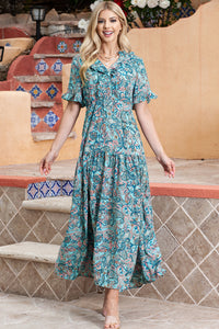 Thumbnail for Paisley Print Flounce Sleeve Maxi Dress