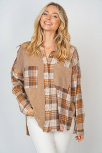 Thumbnail for White Birch Full Size Contrast Plaid Button Down Shirt