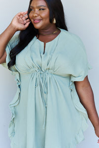 Thumbnail for Ninexis Out Of Time Full Size Ruffle Hem Dress with Drawstring Waistband in Light Sage