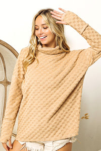 Thumbnail for BiBi Checkered Round Neck Thumbhole Long Sleeve Top