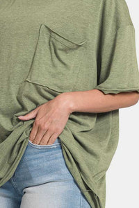 Thumbnail for Zenana Drop Shoulder Oversized Front Pocket T-Shirt