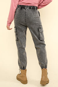 Thumbnail for VERY J Washed Drawstring Jogger Cargo Jeans