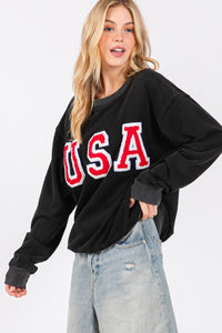 Thumbnail for SAGE + FIG USA Letter Patch Round Neck Sweatshirt