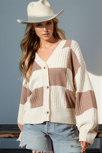 Thumbnail for Double Take Full Size Checkered Dropped Shoulder Cardigan