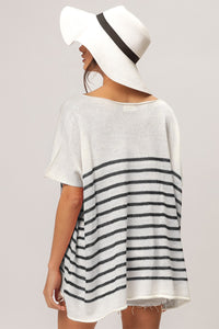 Thumbnail for BiBi V Neck Striped Short Sleeve Top