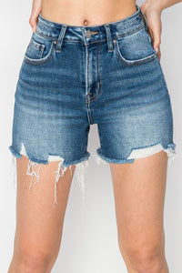 Thumbnail for RISEN High Rise Raw Hem Distressed Denim Shorts