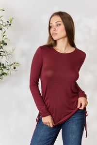 Thumbnail for Culture Code Full Size Drawstring Round Neck Long Sleeve Top