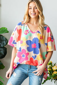 Thumbnail for HOPELY Full Size Floral V-Neck Side Slit T-Shirt