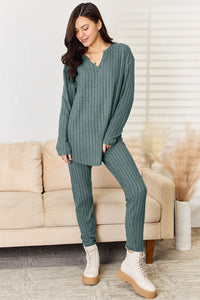 Thumbnail for Basic Bae Full Size Notched Long Sleeve Top and Pants Set