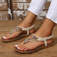 Thumbnail for PU Leather Beaded Flat Sandals