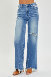 Thumbnail for RISEN Full Size High Rise Frayed Hem Wide Leg Jeans