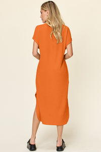 Thumbnail for Double Take Full Size Round Neck Short Sleeve Slit Dress