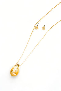 Thumbnail for Ball Shape Earrings Oval Dome Pendant Gold Necklace Set