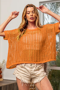 Thumbnail for BiBi Hollowed Out Short Sleeve Knit Cover Up