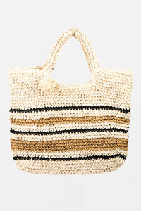 Thumbnail for Fame Striped Straw Braided Tote Bag