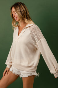 Thumbnail for BiBi French Terry Lace Shoulder Top