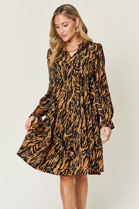 Thumbnail for Double Take Full Size Printed Ruffle Hem Long Sleeve Dress