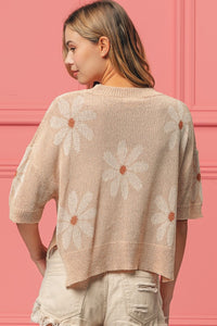 Thumbnail for BiBi Floral Pattern Slit Sweater