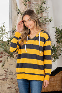 Thumbnail for Full Size Drawstring Striped Long Sleeve Hoodie