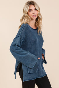 Thumbnail for Mittoshop Mineral Wash Patch Pocket Cut Edge Sweater