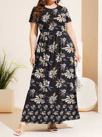 Thumbnail for Plus Size Printed Round Neck Short Sleeve Maxi Dress