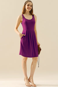 Thumbnail for Doublju Full Size Round Neck Ruched Sleeveless Dress with Pockets